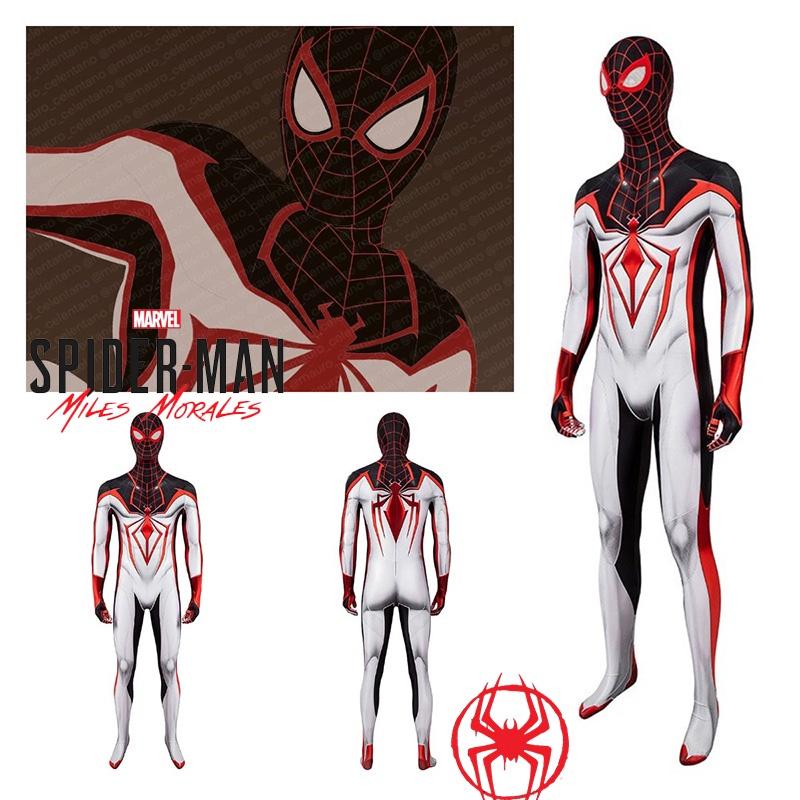 Spider-man Ps5 Miles Morales T.r.a.c.k. Costume da Cosplay Bianco per Adulti