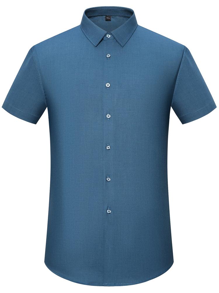 

Чоловіча однотонна офіційна однотонна сорочка з коротким рукавом без кишень Класичні сорочки з еластичного бамбукового волокна звичайного крою, прості в догляді 44 світло-зелений колір