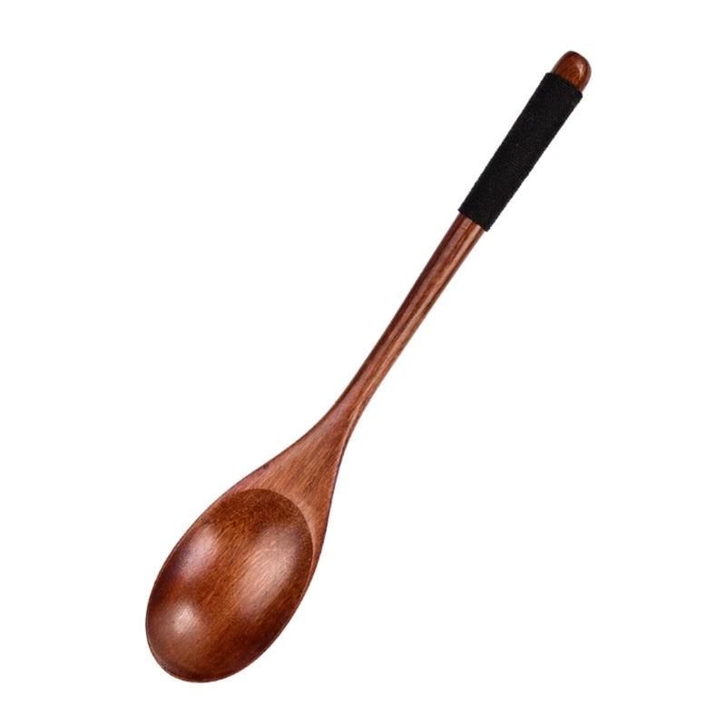Japanese Style Long Handle Wooden Spoon And Fork Kitchenwares Set Portable Durable Utensils For Soup Serving Cooking Tool