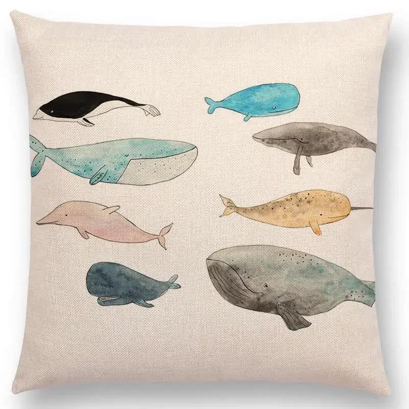 Newest Fashion Nordic Style Whale Cushion Cover Ocean Whales Home Pillow Case   Pillows Covers