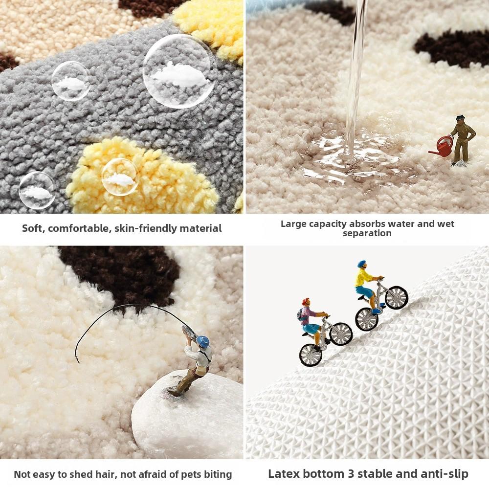 Cute Bear Bath Mat, High-Density Flocked Microfiber Rug with Super Absorption & TPR Non-Slip Backing, Quick-Dry Bathroom Decor