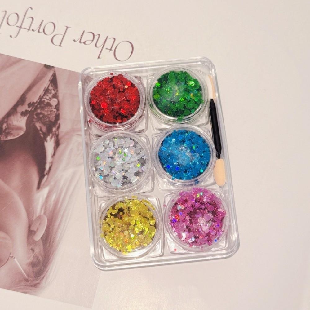 

6Pcs/Set Heart Star Moon Sequins Body Nail Glitter Gel Eyeshadow Sequin Face Body Decorations 13
