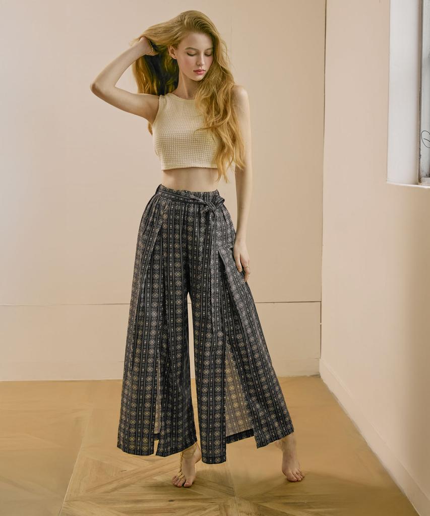 VIKINI VENDER Ethnic Slit Long Pants - Black