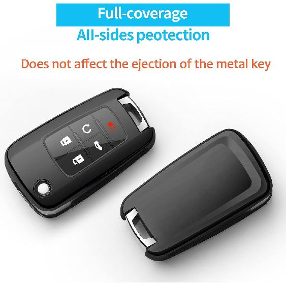 Tukellen for Chevrolet Key Fob Cover Premium Soft TPU Full Protection Key Shell Case Compatible with Chevy Camaro Cruze Impala Equinox Volt Spark