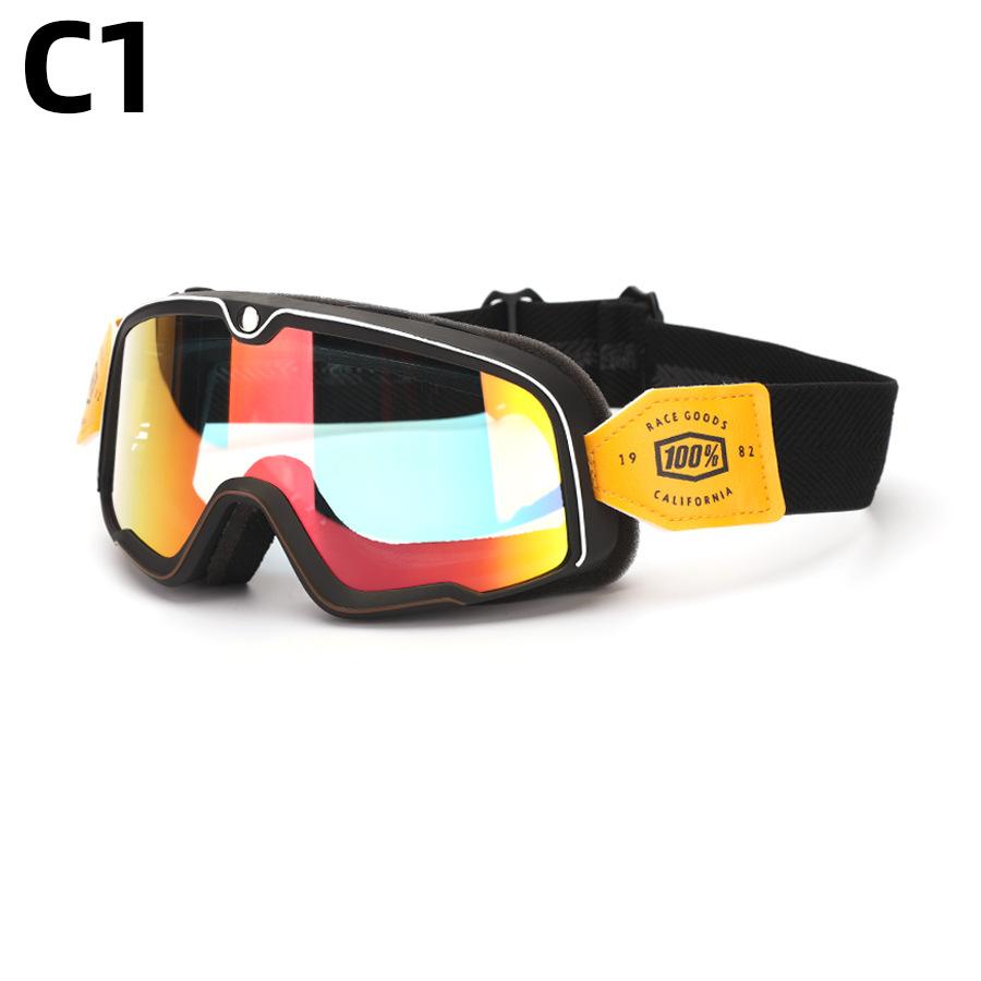 Color-changing goggles, motorcycle retro helmet, wind and sand protection goggles, motorcycle riding equipment, outdoor sports glasses C1Black Frame-White-brown