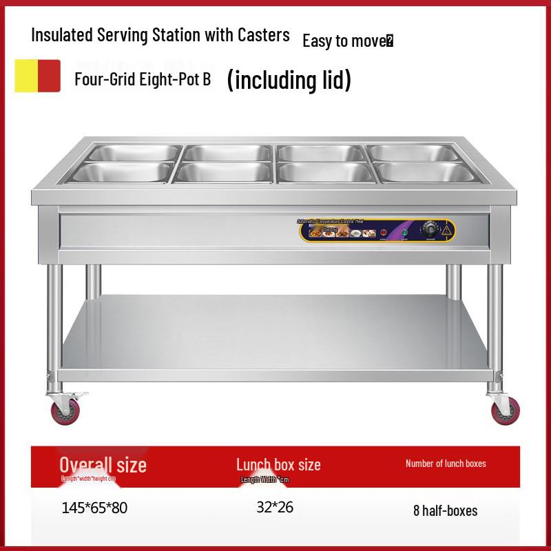 Stainless Steel Mobile Food Warming Table with Casters - Insulated Hot Dish Serving Cart