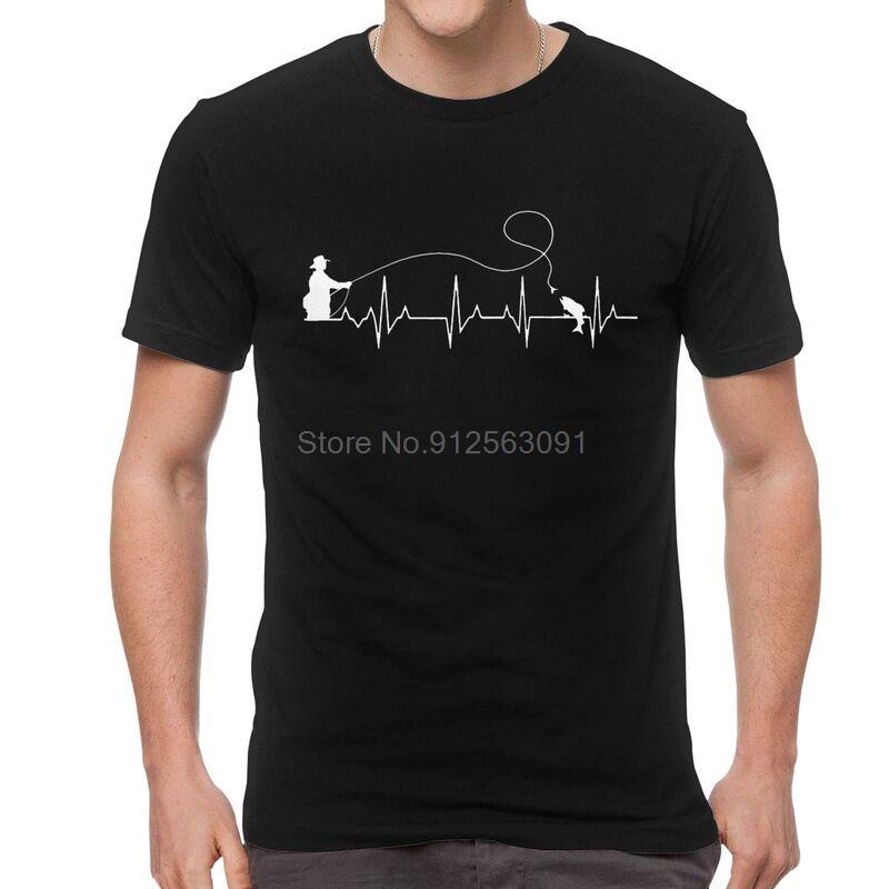 

Heartbeat Line Fly Fishing T Shirts Men Short Sleeve Cotton Tshirts Funny Fisherman Tee Tops Harajuku Tshirts Gift S
