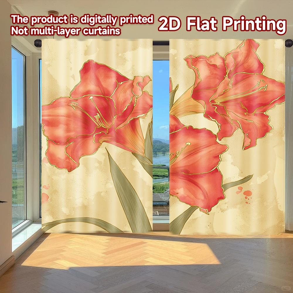 

Set Of 2 Flat Printing Curtains Without Rod Floral Elegance Pink April Fools Is Day Festival Chic Print Polyester Curtain Made W100*H70(CM)-Rod Pocket&1PCS