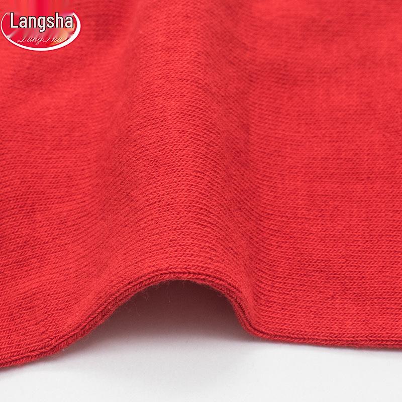 Langsha Women's Red Cartoon Wedding Socks, Mid-Calf Combed Cotton, Newlywed Gift