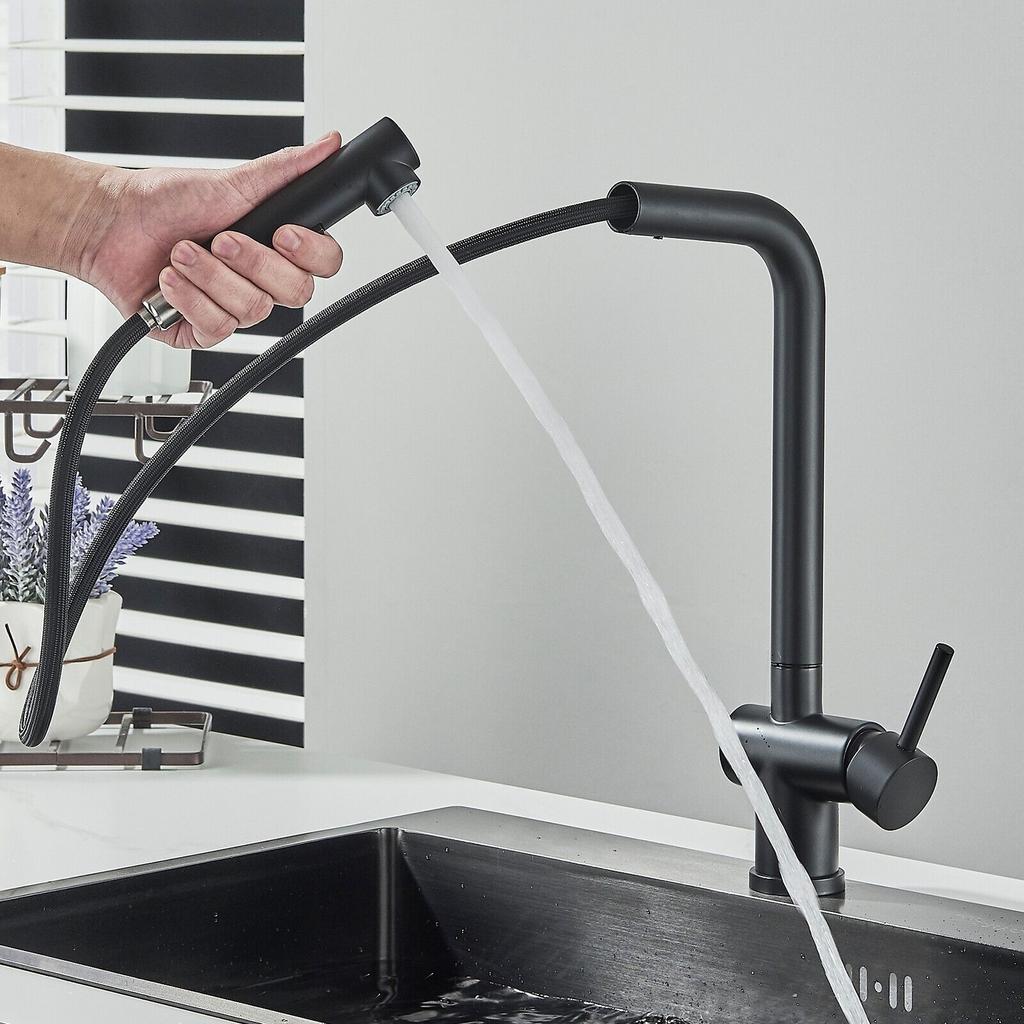 Stainless Steel Pull-Out Kitchen Sink Faucet Mixer Tap With Sprayer Single Handle
