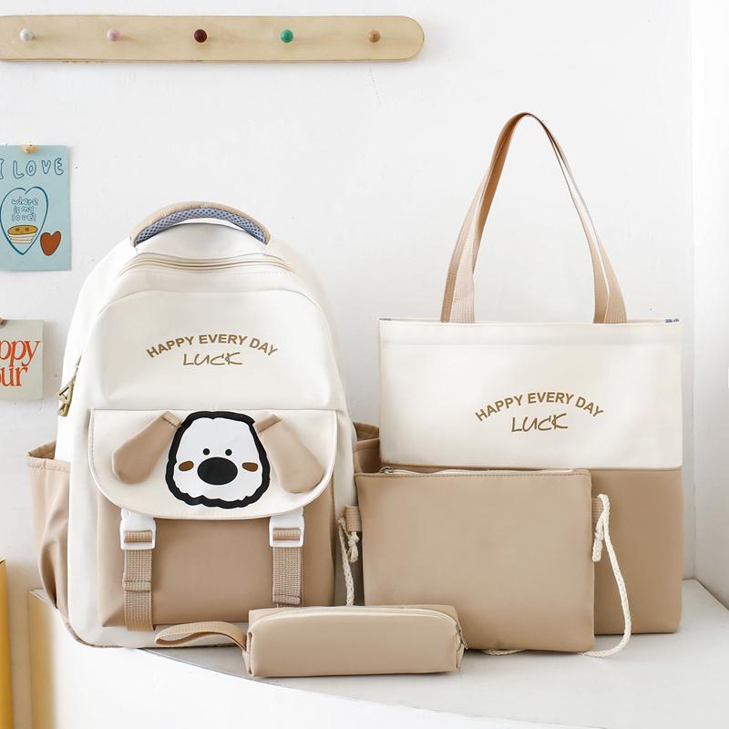 Four-Piece Backpack Set Student Schoolbag Cartoon Women's Color Block Backpack for Girls Letter Backpack