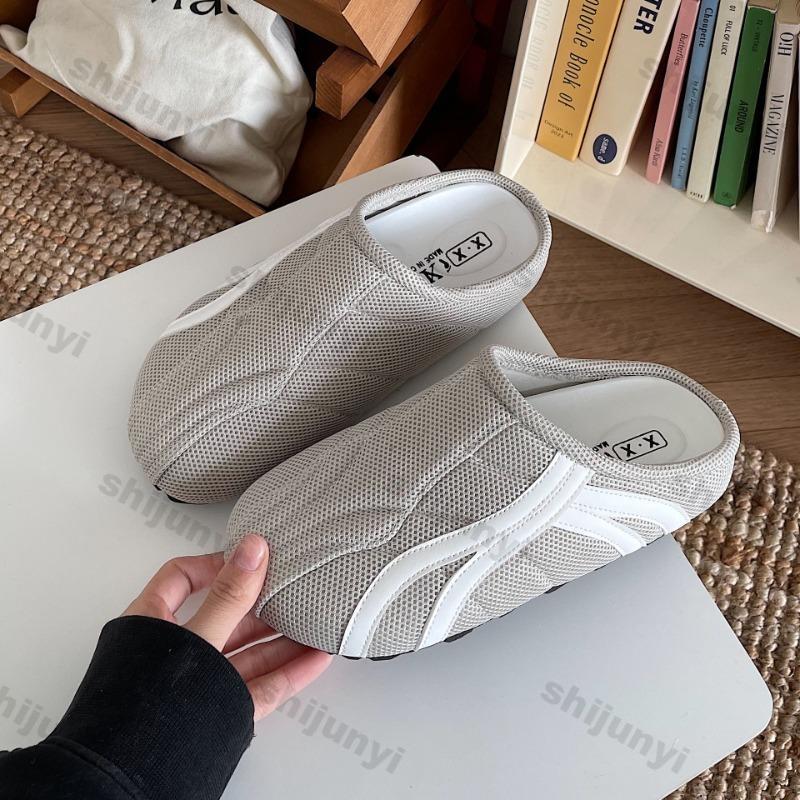 Fashion Women Flat Slippers 2025 Summer New Vintage Slip on Non Slip Half Drag Mesh Breathable Lightweight Comfortable Soft Sole Sandals