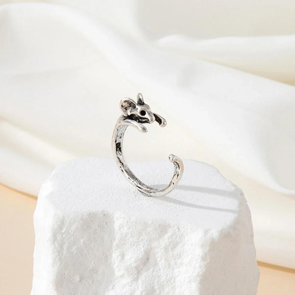 Vintage Mouse Ring Adjustable Hip Hop Party Opening Style Gold Color Metal Accessory European American Fashion 2026