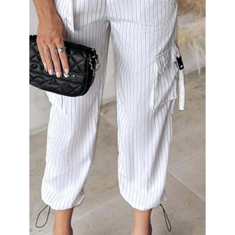 Completo Gilet a Righe per Donna Estate Casual Scollo a V Top con Bottoni Tasca Pantaloni Larghi Completi Due Pezzi per Donna Elegante