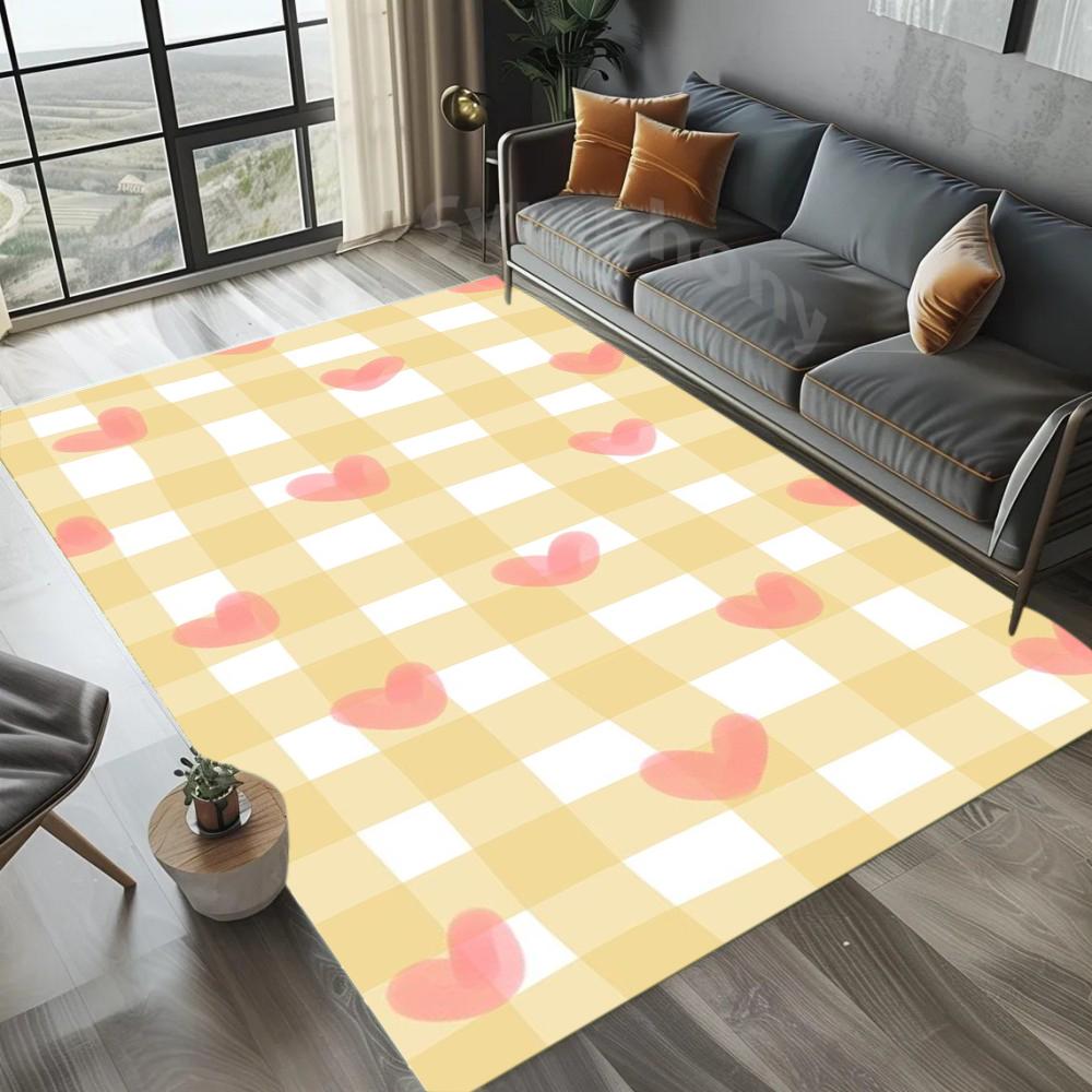 Checkered Heart Pattern Area Rug Cute Sweet Design Non Slip Washable Carpet for Bedroom Living Room Girl Room Home Decor