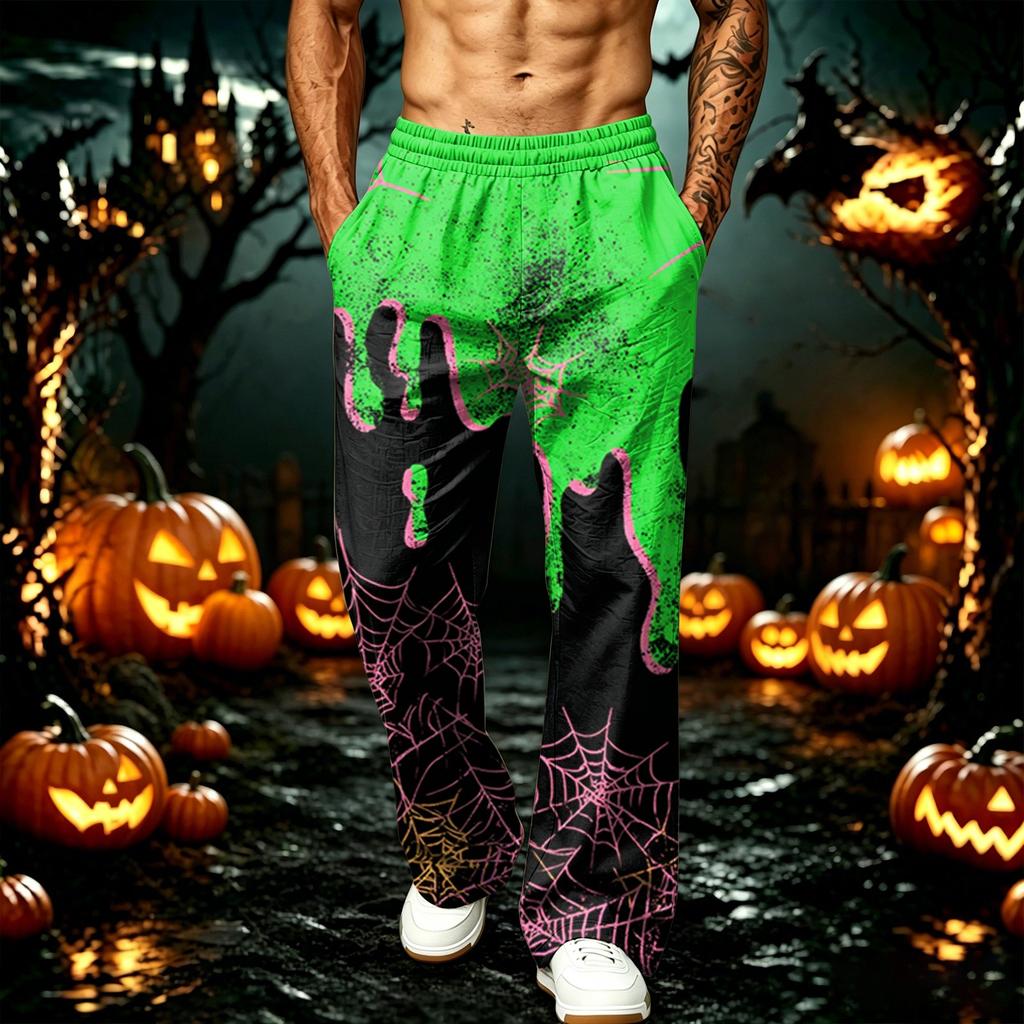 Herren Locker geschnittene Jogginghose mit Taschen Halloween-Print Schweißhose für Freizeit und Training