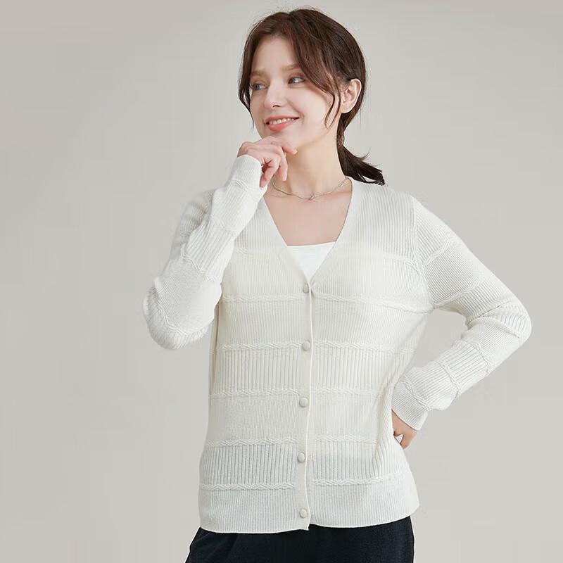 JIUMU Women's Loose V-Neck Wool Knit Cardigan