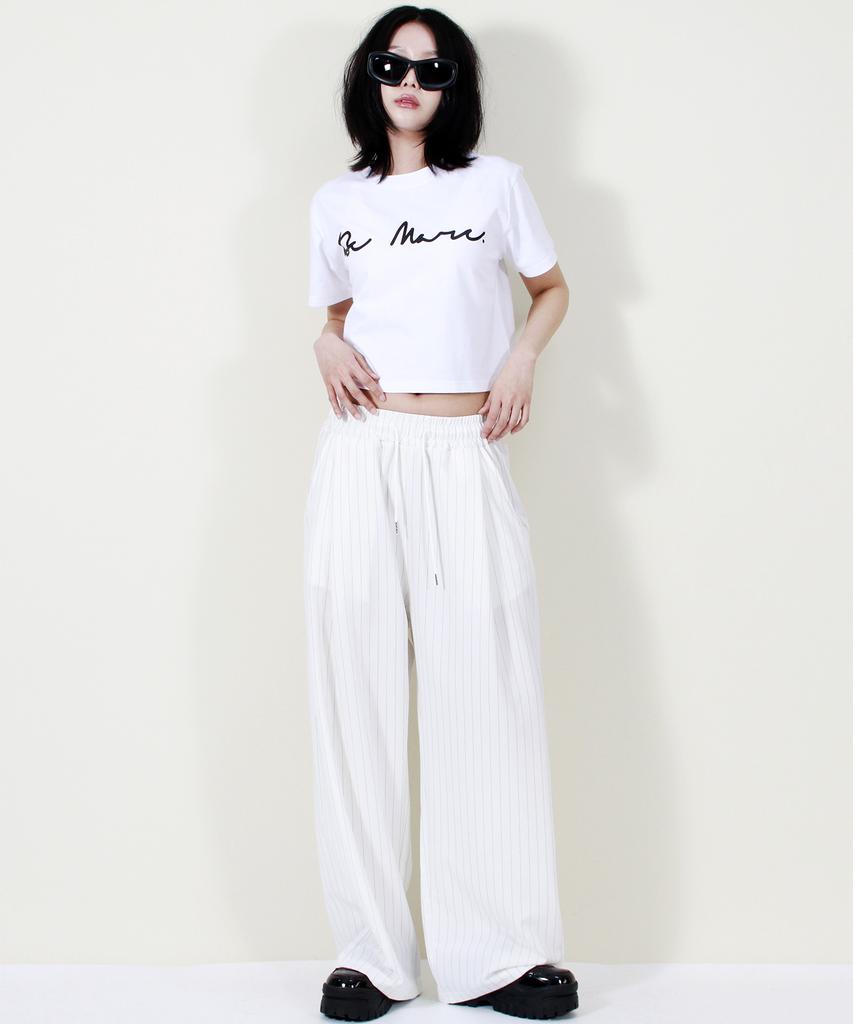 Deumakeu Solid Stripe Wide Pants White