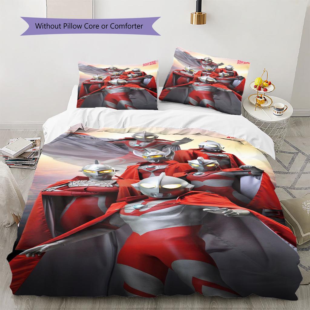 Three-piece cartoon Ultraman Tiga printed bedding set,(1*Duvet Cover + 2*Pillowcase, Without Core) suitable for bedroom use.
