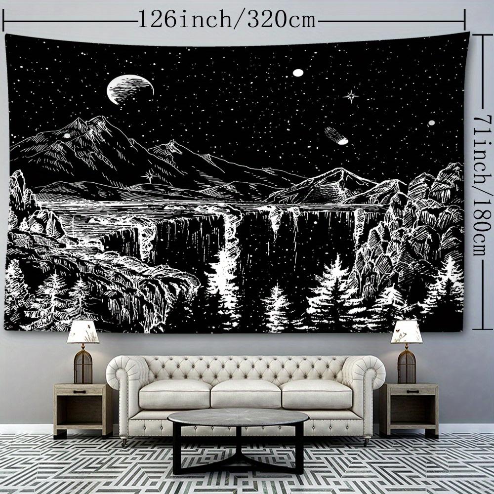 1 Christmas Ink Moon Tapestry Wall Hanging - 100% Polyester, Soft & Durable | Vibrant Night Sky Design with Mountains & Waterfall | Ideal for Living R