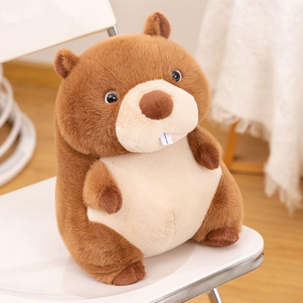 Fluffy Stuffed Cartoon Groundhog Doll PP Cotton Chubby Marmot Stuffed Toy  Decoration Gifts