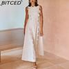Summer Lace Trim Embroidered Tie-Waist Flattering Long Dress for Women