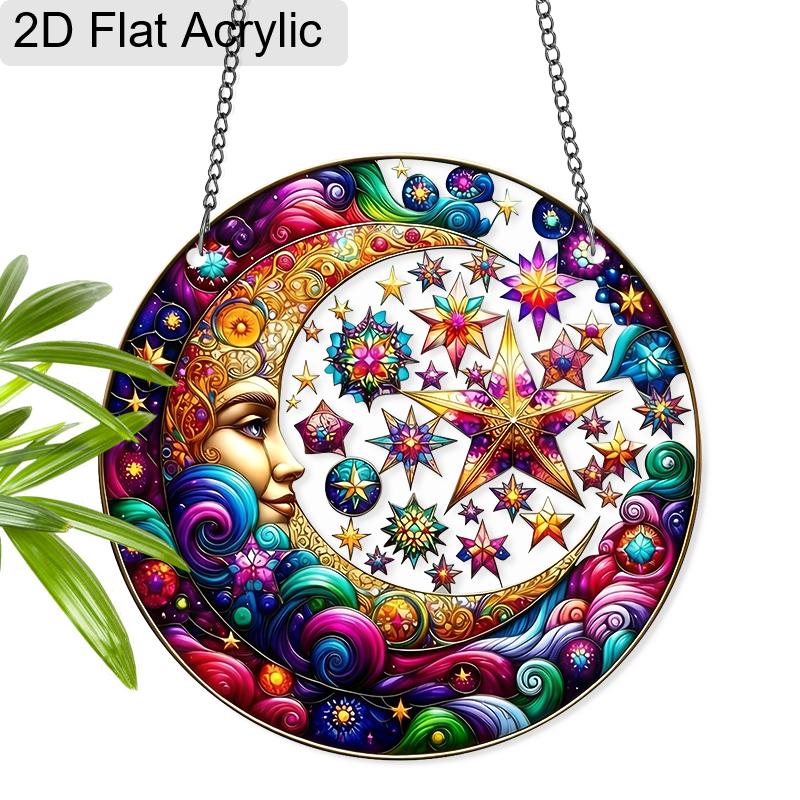 

Acrylic Celestial Moon and Stars Suncatcher, Stained Glass Style Window Hanging Ornament for Whimsical and Celestial Art Lovers 20cm/7.87Inch