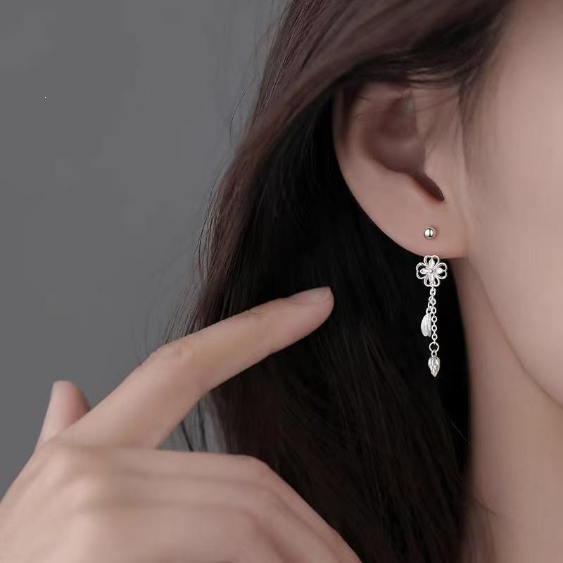 925 Sterling Silver Flower Tassel Stud Earrings - Light Luxury, New 2025 High-End Jewelry for Women