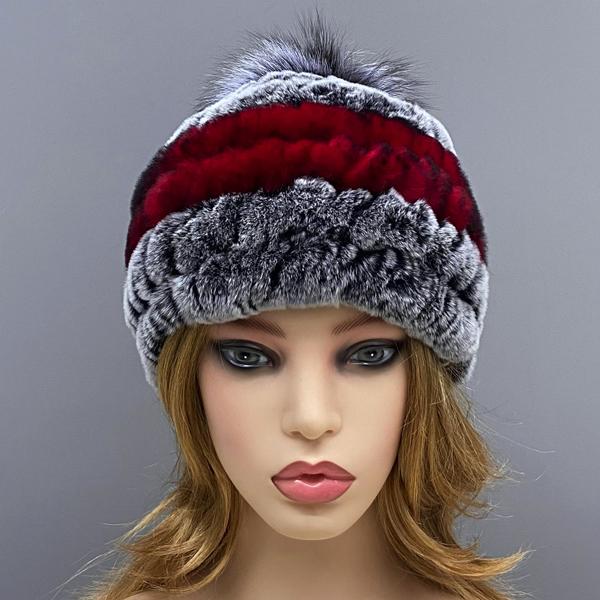 Căciulă Tricotată cu Pompom pentru Femei Iarnă Caldă Blană Naturală de Iepure Rex Vulpe Pompom Cranii Fete Căciuli Groase Colorate