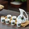 250ml Wine Dispenser Set Retro Chinese Style Ceramics Flagon Set Gift A Pot Six Cups Wine Set Peony Plum Blossom Kitchenware