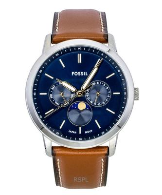 Neutra Maanfase Leren Band Multifunctioneel Blauwe Wijzerplaat Kwarts FS5903 Herenhorloge
