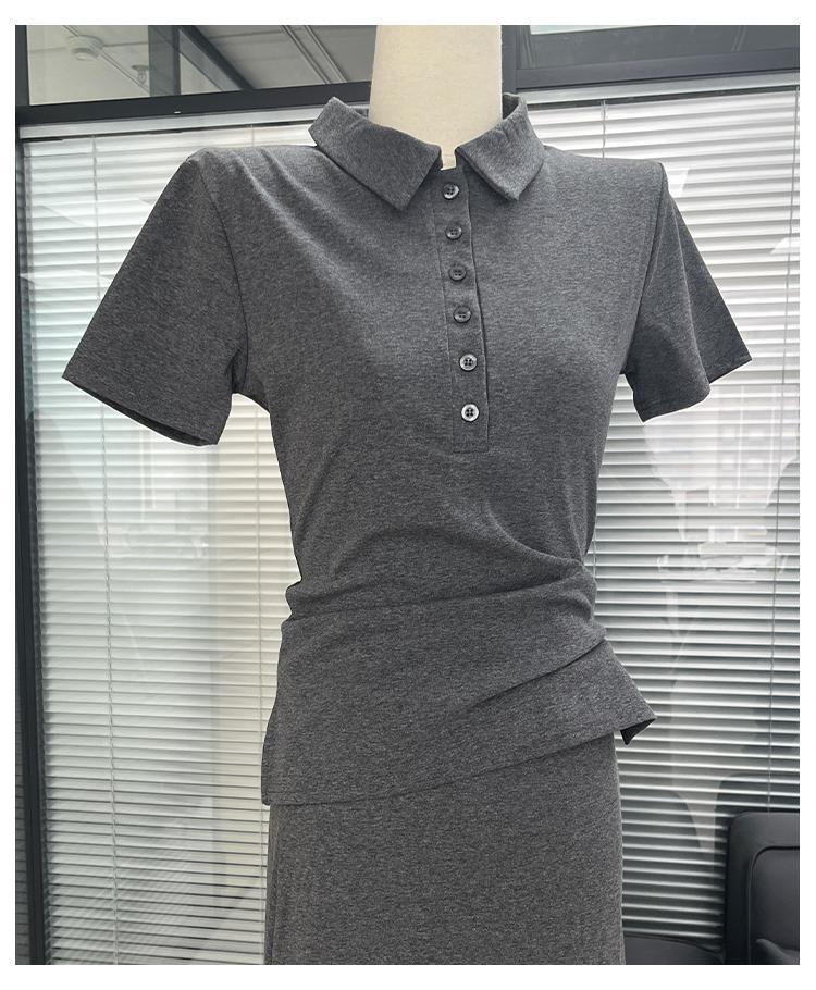Women's Summer Slim Fit Polo Shirt - Short Sleeve, Button Collar, Straight Shoulder Design