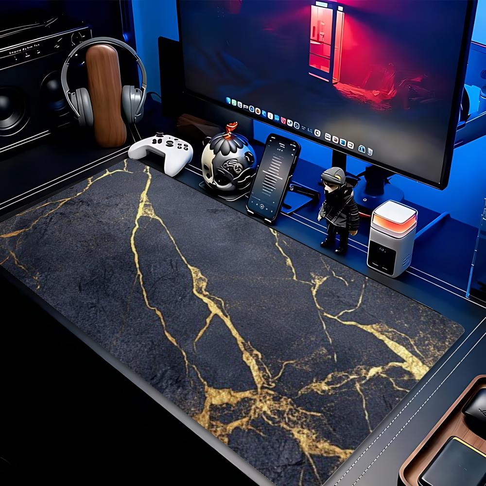 XXL Large Gaming Mouse Pad Black Gold Marble Deskmat Overlock Non‑Slip Rubber Keyboard Mats Laptop Mousepads For Office Gamer