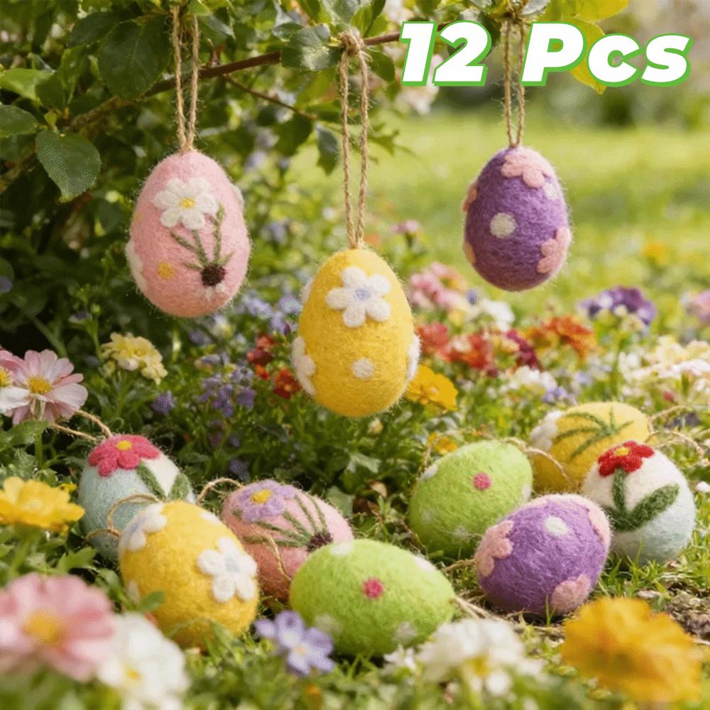 12 Piece Colorful Easter Hanging Egg Flower Dot Pattern Easter Party Decoration  Door