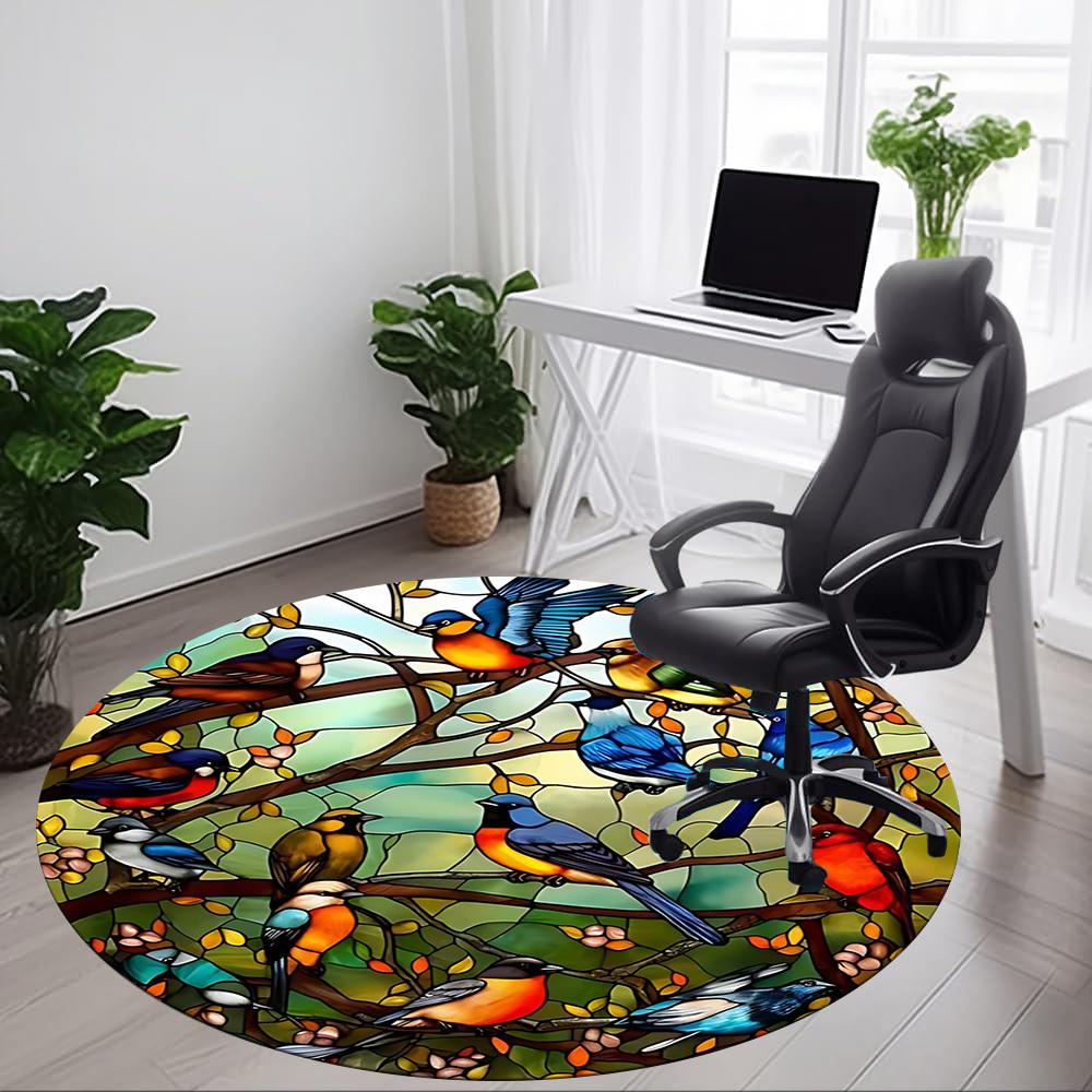 1pc Birds Nature Office Round Area Rug, Under Office Chairs Bedroom Living Room Home Decor, Room Deco