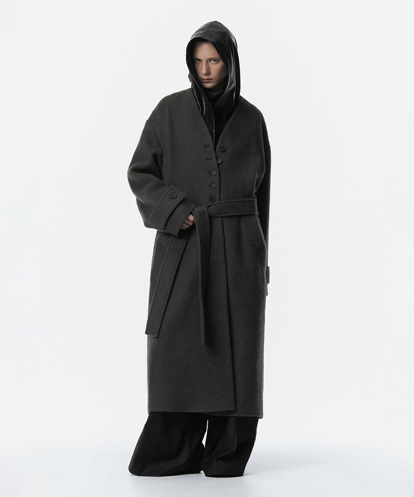Treemingbird Boucle Wool Long Coat [ Gray ]