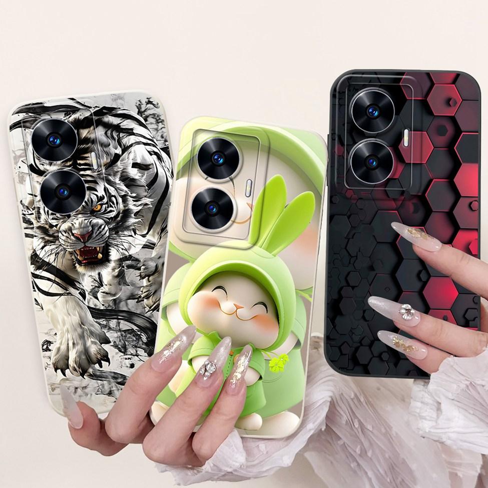 For Realme C55 Case RMX3710 Silicone Cute Cat Fashion Butterfly Flowers Love Painted Cover For Realme Narzo N55 Phone Case Funda