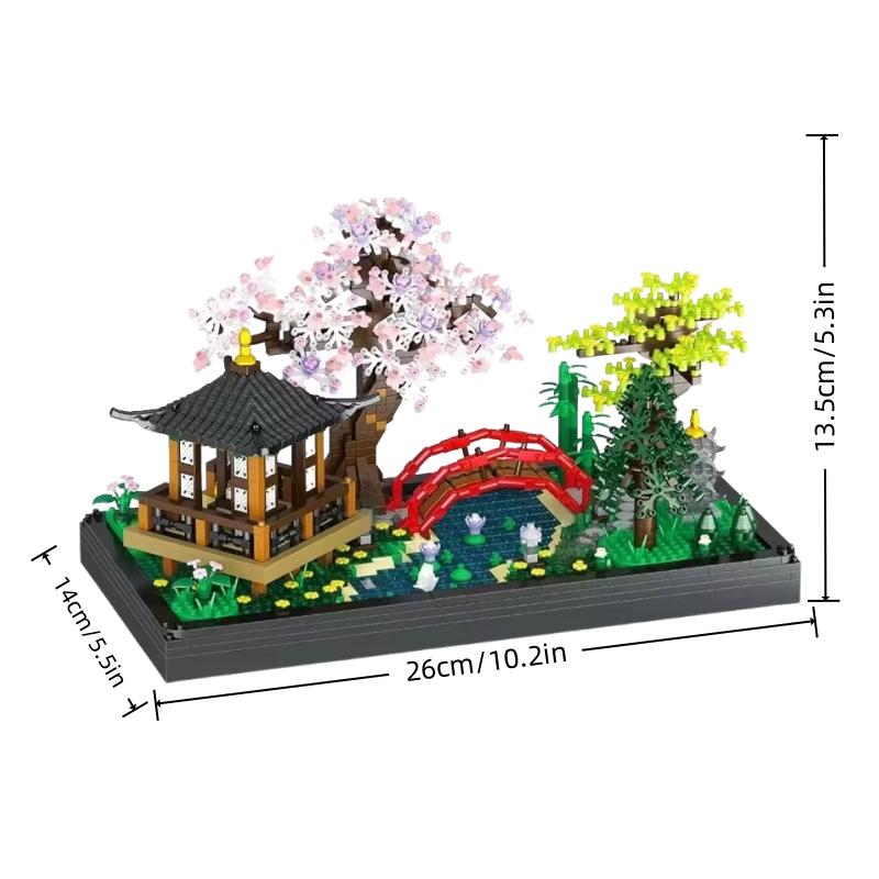 Cherry Blossom Treehouse Train Micro Mini Block Piece Series – Children's Building Blocks Toy with Springtime Sakura Park Vibes