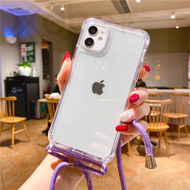 Crossbody Necklace Lanyard Transparent Phone Case For iPhone 17 16 15 14 11 12 13 Pro Max XS XR 8 Plus Cord Rope Acrylic Cover