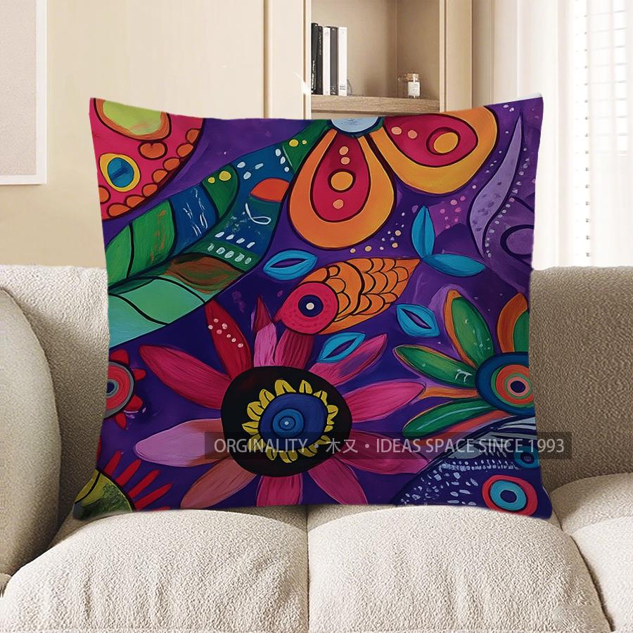 Home Decor Colorful Abstract Flower Pillow Cover For Home Pattern Cushion Cover Suitable For Sofa Bedroom Car Pillow Cover