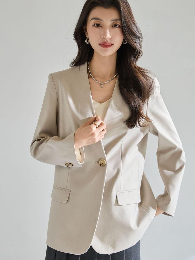 Spring-Summer Minimalist V-Neck Women's Loose Casual Suit Jacket