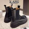 Leather Cigarette Boots Women's Chelsea Boots Short Boots 2025 Autumn and Winter New Thick-soled Height-increasing British Martin Boots Single Boots