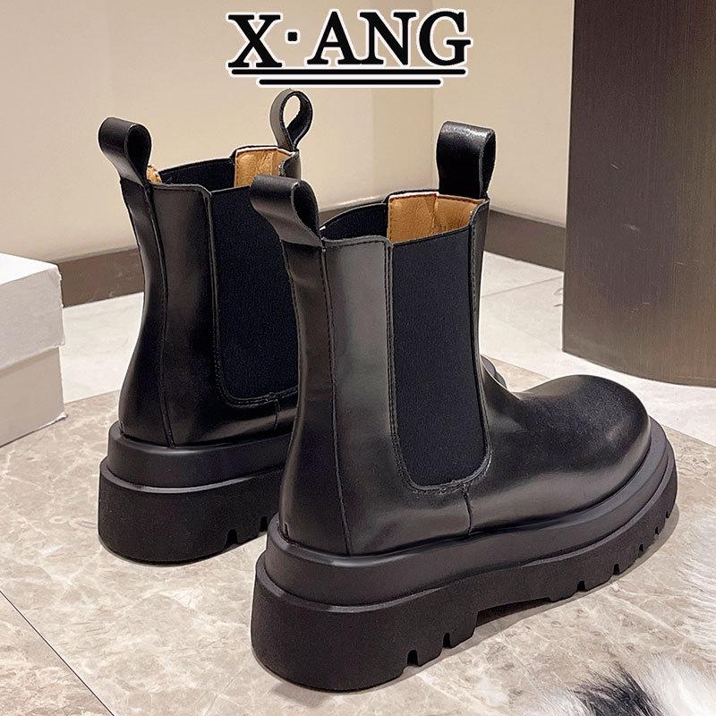 Leather Cigarette Boots Women's Chelsea Boots Short Boots 2025 Autumn and Winter New Thick-soled Height-increasing British Martin Boots Single Boots