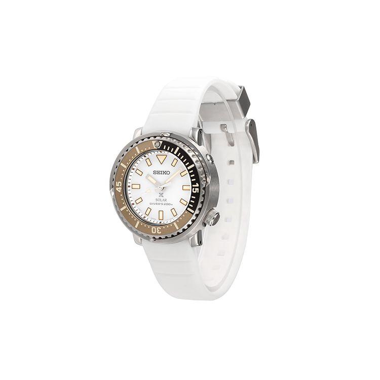 Seiko Prospex Series Solar Sports Canister Dive Watch Solar Quartz Movement Leather Strap Women watches White SUT407P1