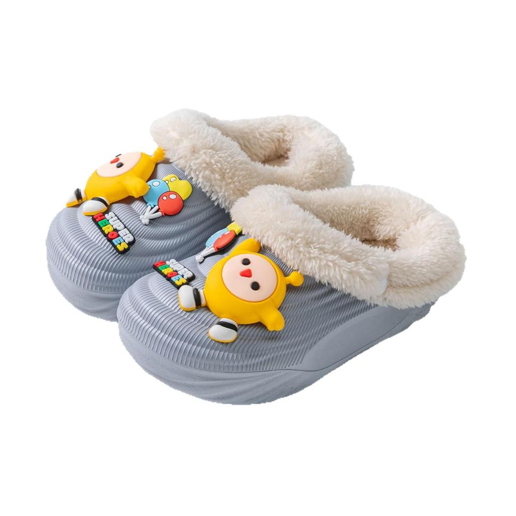 Дитячі зимові велюрові бавовняні капці з мультфільмами - Нековзкі, знімні, дизайн "Мама-Тато і Дитина" для хлопчиків та дівчаток