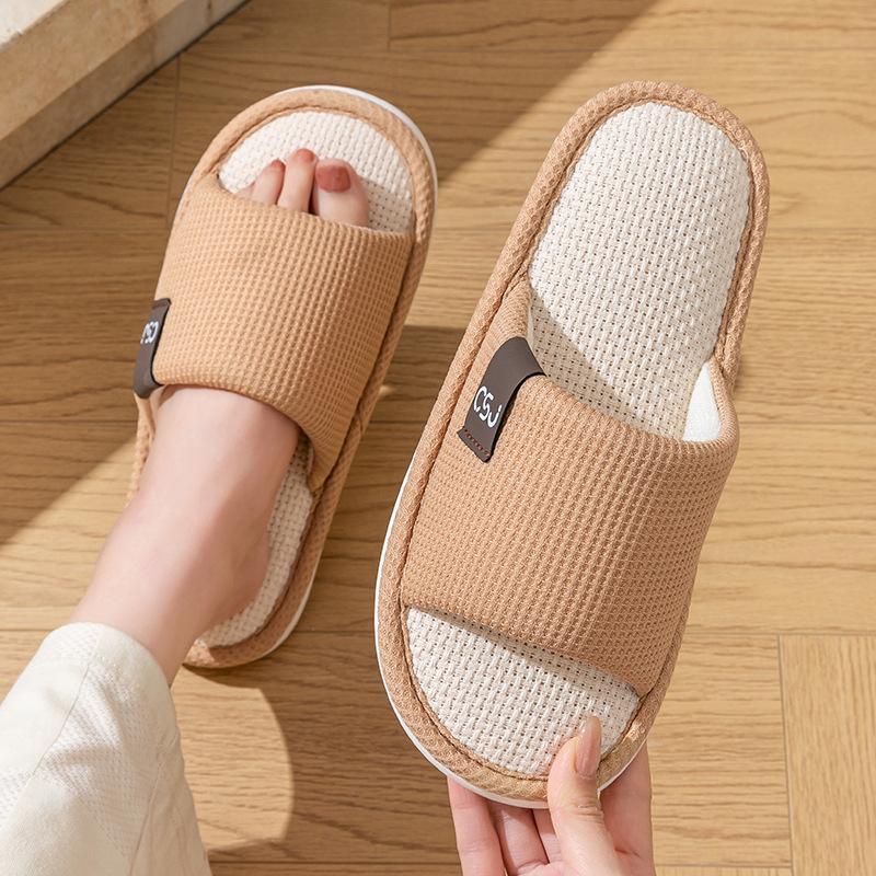 Linen slippers spring and autumn couple four seasons indoor household cotton and linen stepping on shit feeling home non-slip summer wholesale