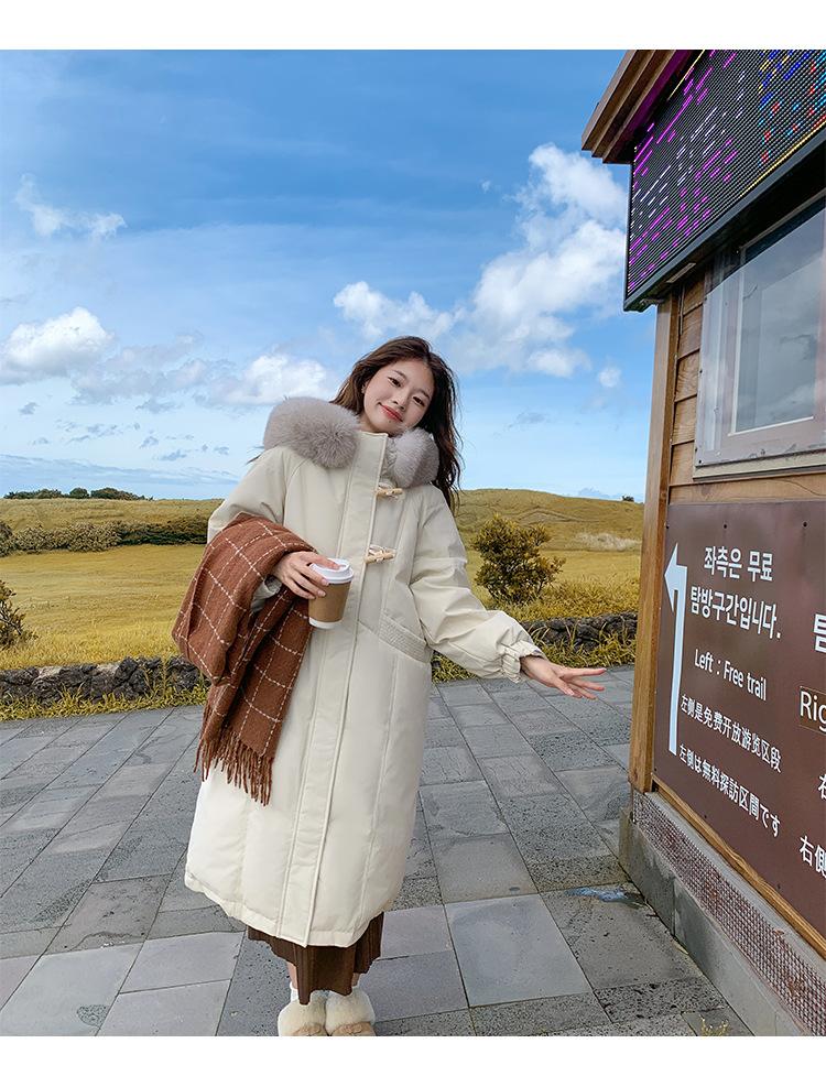 Autumn and Winter Women's Large Size Coat Hooded Fur Collar Horn Buckle Loose Casual Thickened Windproof Women's Jacket