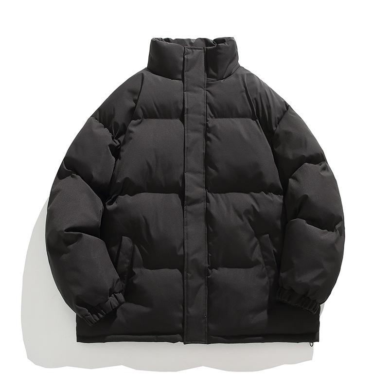 

Unisex Winter Stand Collar Thick Loose Cotton Puffer Jacket - Solid Color L чорний