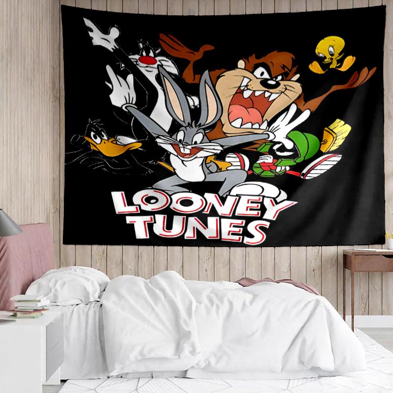Looney Tunes Print Tapestry, Backdrop, Easy Setup, Ideal for Bedroom, Office & Living Room, with Aesthetic Wall Hanging Decor.