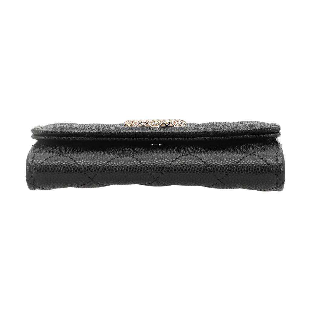 Chanel 23P Hollow Logo Snap Closure Quilted Litchi Grain Leather Wallet Women wallet Black AP3187-B10218-94305